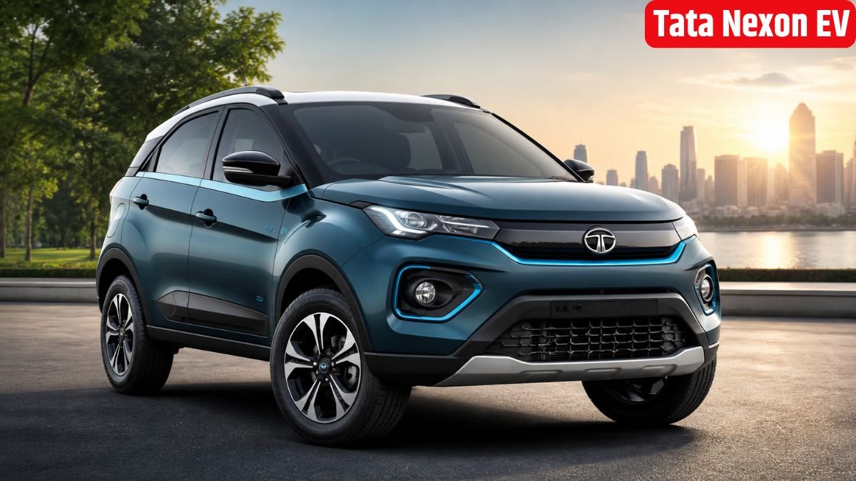 Tata Nexon EV electric SUV front view with modern design and LED headlights